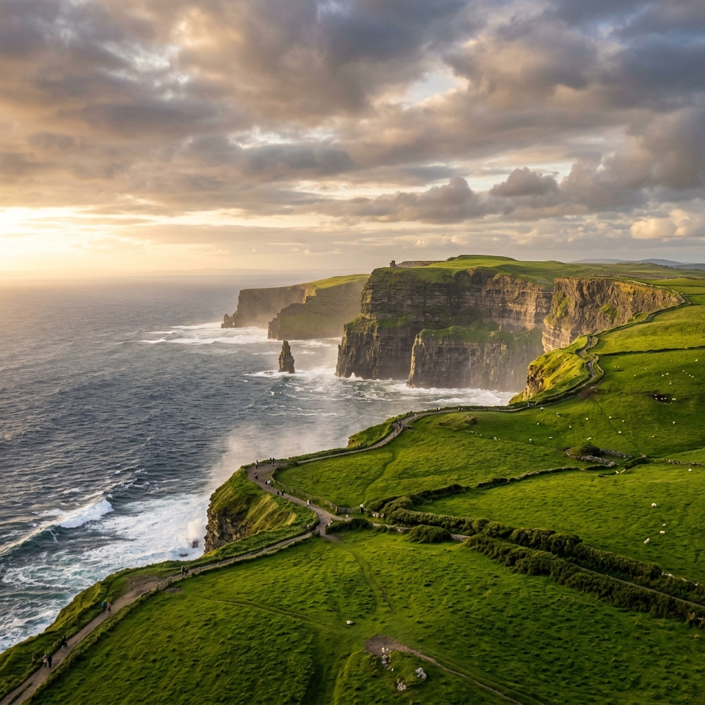 Ireland - Cliffs of Moher and green countryside