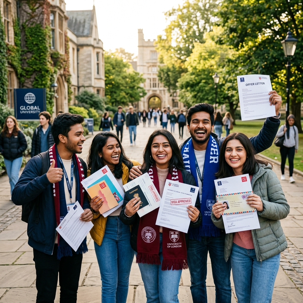 International students celebrating admission